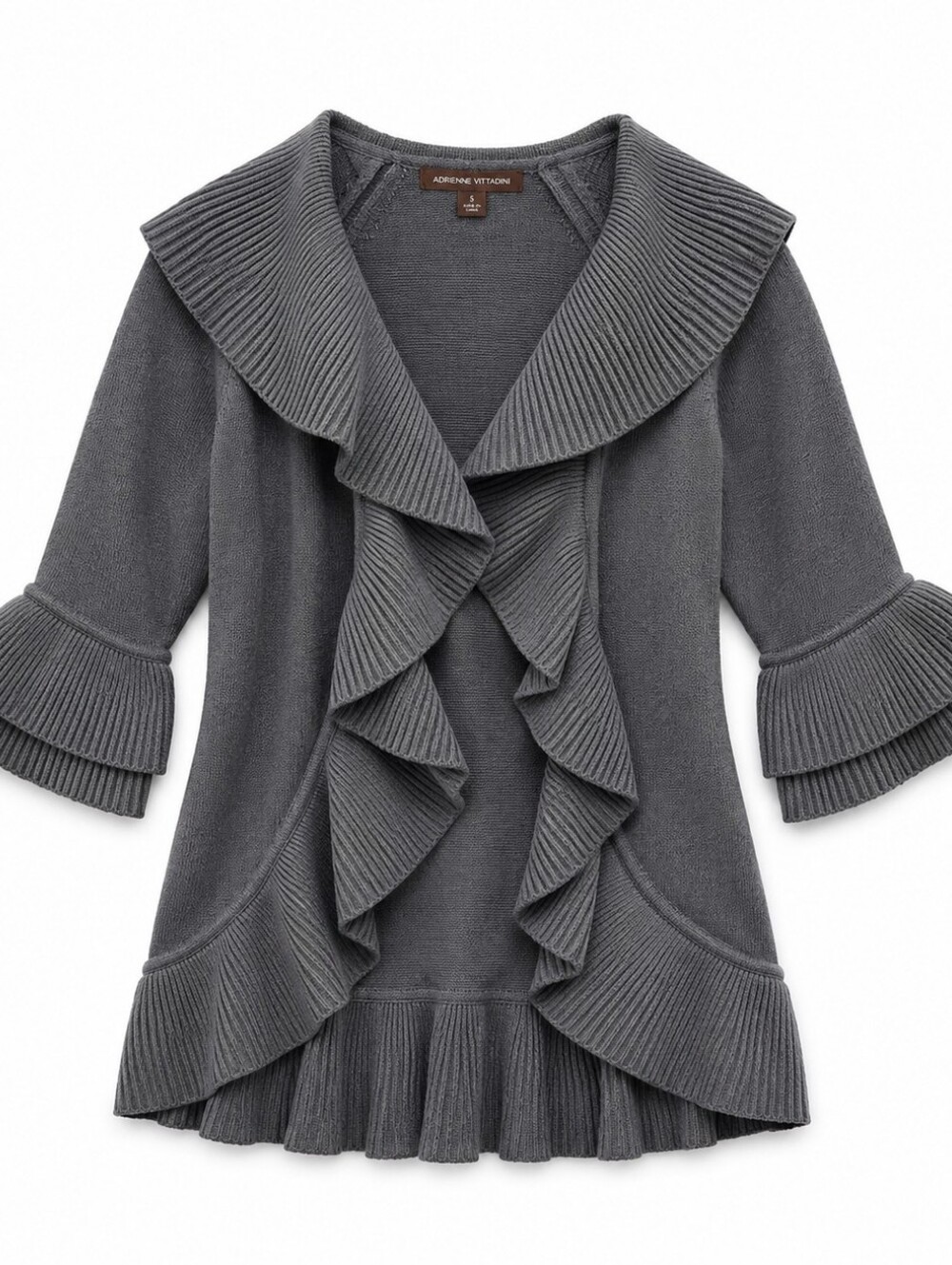 Adrienne Vittadini Charcoal Ruffled Cardigan Heavy - $98 MSRP